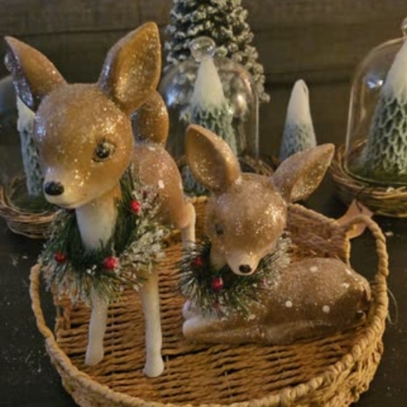 Holiday Deer Figurine Set with Green Accents